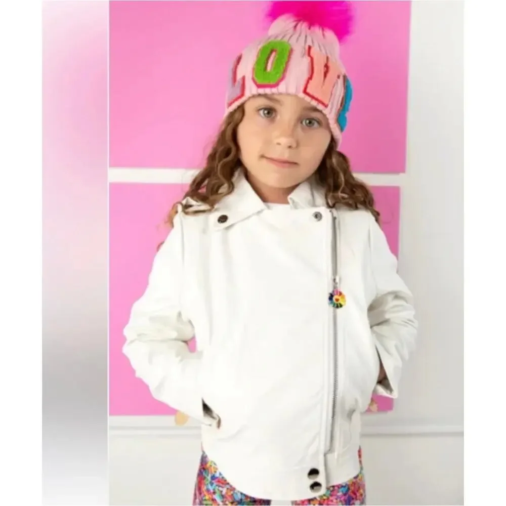Lola + The Boys Rainbow Patch White Vegan Leather Jacket size 4